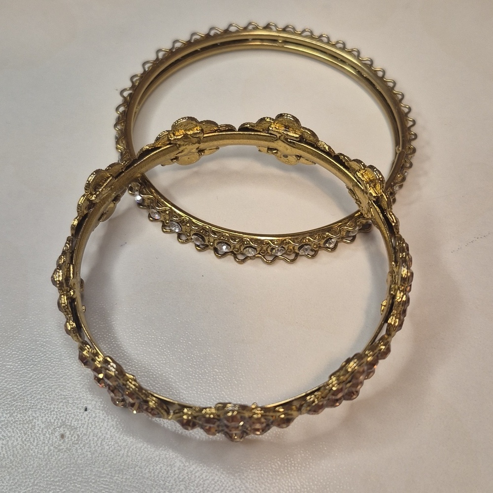 Elegant Gold-Tone Bangle & Rhinestone Bangle - BUNDLE of 2